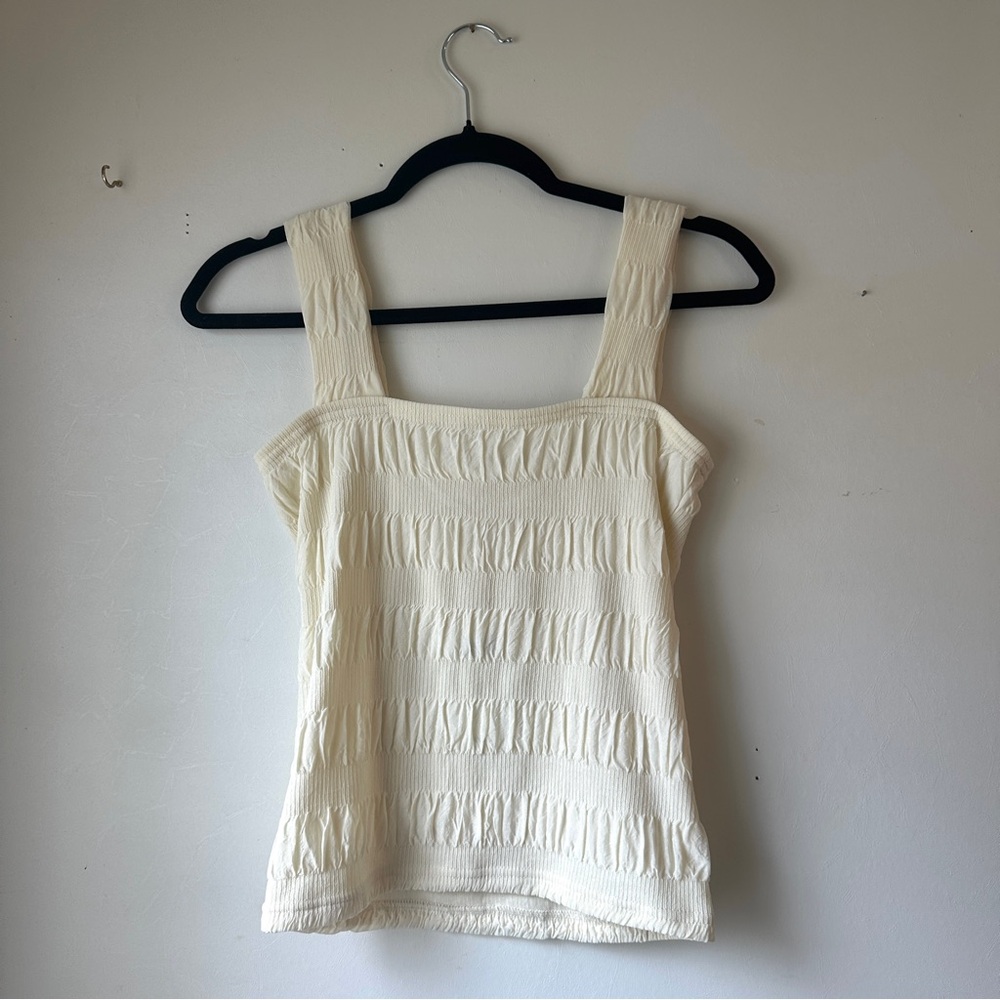 Smocked Square Neck Crean Tank Top